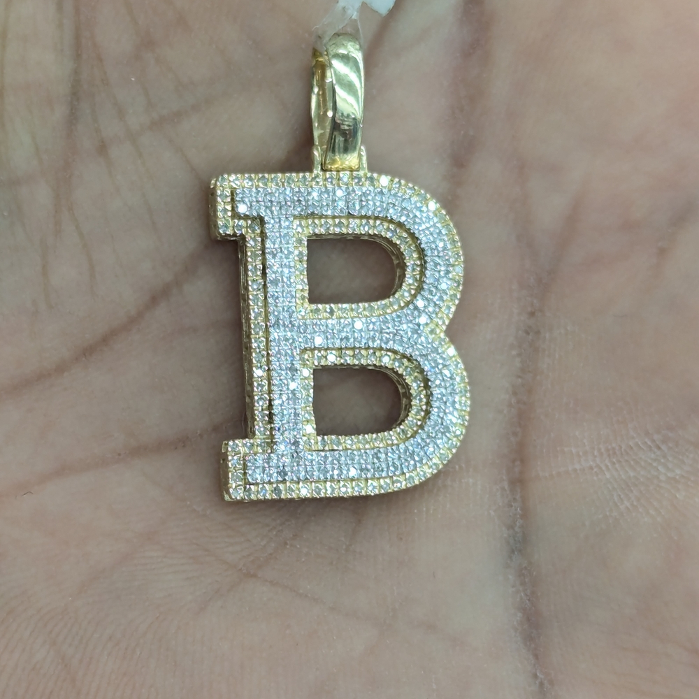 Real Diamond 10kt Two Tone Block Letter B Pendant